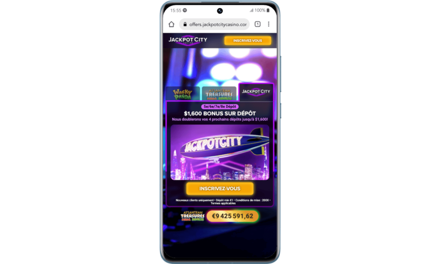 Offre de bonus sur le site de Jackpot City
