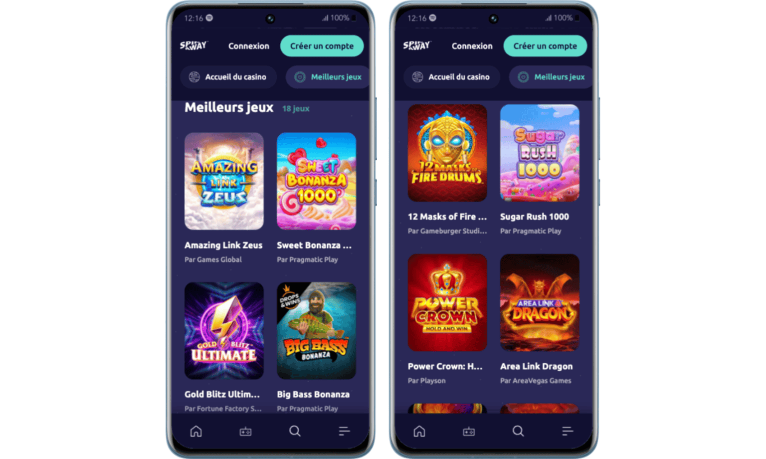 Jeux disponibles sur Spinaway